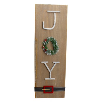 Northlight 23.75" Vertical Beige Wooden Joy Christmas Sign with Santa's Belt