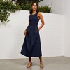 Anna-Kaci Women's Sleeveless Crew Neck Fit and Flare Midi Dress with Gathered Waist and Pockets - 4 of 4