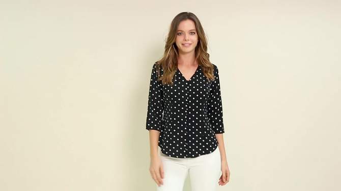 Allegra K Women's Polka Dots 3/4 Sleeve Casual Button Front Shirt, 2 of 8, play video