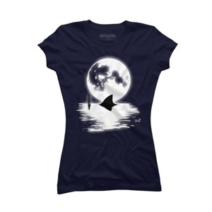 Junior's Design By Humans Shark full moon graphic By Udezigns T-Shirt - 1 of 3