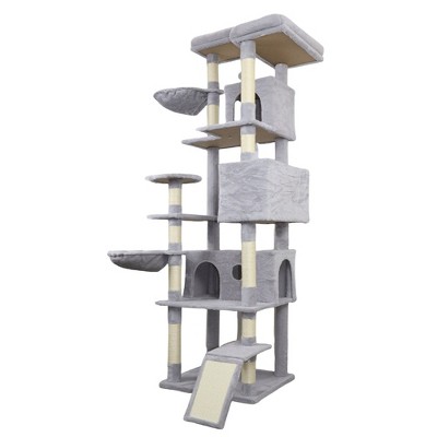 78.8 in Light Gray Cat Tree Tower with Wide Base, Large Condo, 12 Sisal Scratching Post, Big Hammock, Large Top Platform