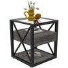 Racxily Modern End Table with Drawer, MDF & Tempered Glass Top with Industrial Style for Bedroom - 2 of 4