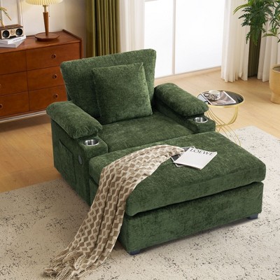 NicBex Comfy Chenille Single Sofa Small Couch with Storage Ottoman & Cup Holders,Upholstered Sleeper Chair for Living Room,Bedroom