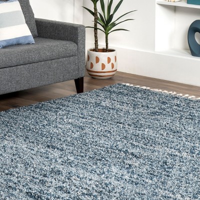 Brooke Blue and Ivory Shag Tasseled Runner Rug