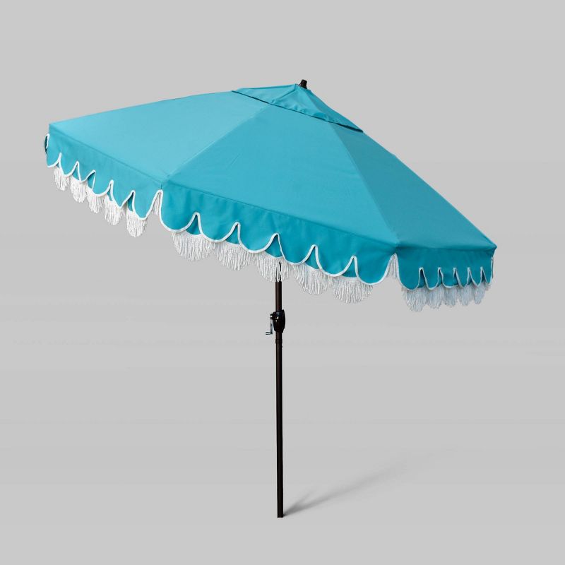 9' Sunbrella Scallop Base and Fringe Market Patio Umbrella with Auto Tilt - Bronze Pole - California Umbrella, 3 of 5