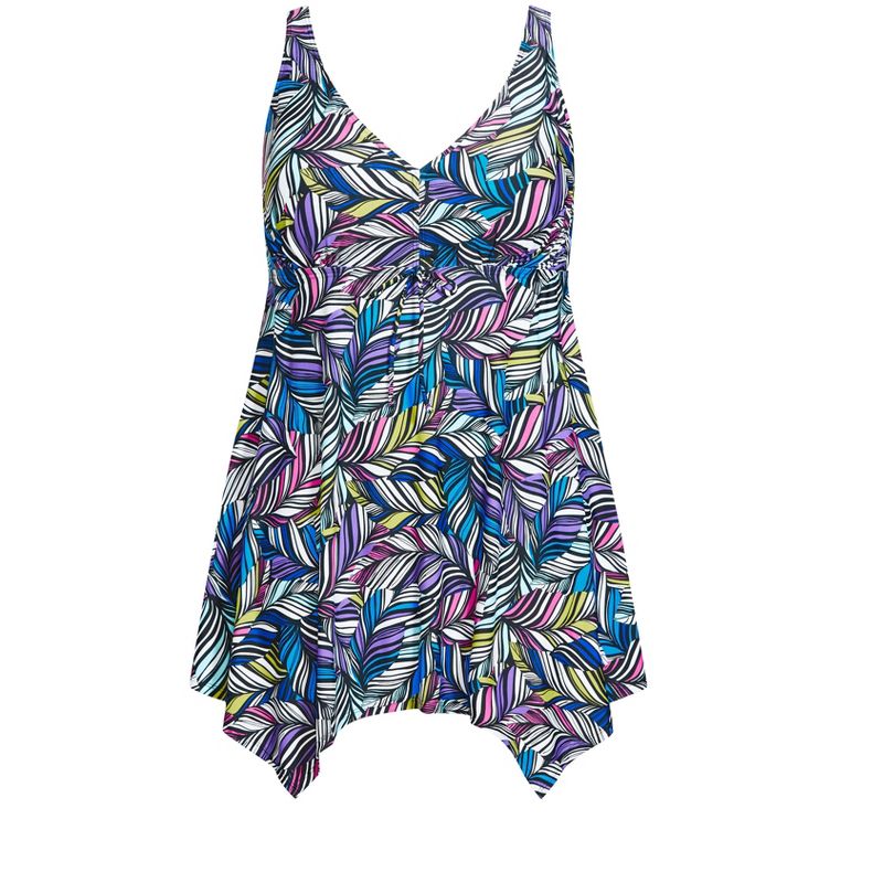 Women's Plus Size Sharkbite Print Swim Dress - multi feather | EVANS, 3 of 4