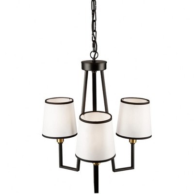 Coco Mini 3-Light Black and Gold Chandelier with White Linen Shade