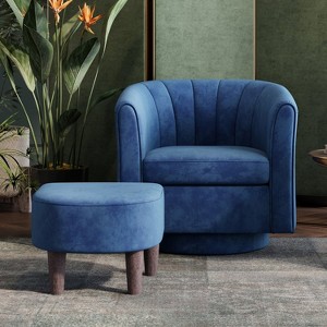 Swivel Accent Chair with Ottoman, Velvet Barrel Chair for Living Room - 1 of 4