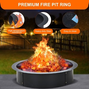 30 Inch Outdoor Fire Pit Ring, 2.5mm Heavy Duty Steel Round Fire Pit Insert, 36 In-Outer Wood Burning Fire Pit Kit, 10 Inch Height Campfire Ring - 1 of 4