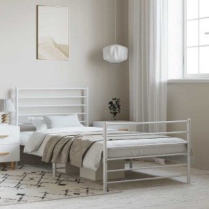 Bed Frame White Powder-Coated Steel Twin Bed Frame Rectangular - 1 of 4