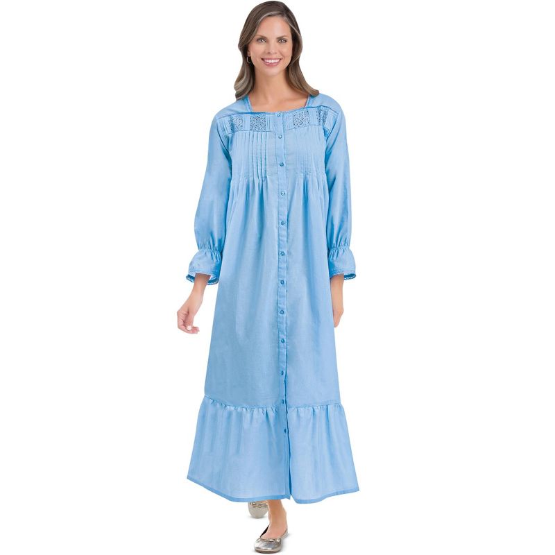 Collections Etc Elegant, Lightweight Lace Trim & Pintuck Cotton Robe, 3 of 5