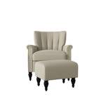 Citybrook Channel Tufted Rolled Arm Chair and Ottoman Light Gray Velour - Handy Living