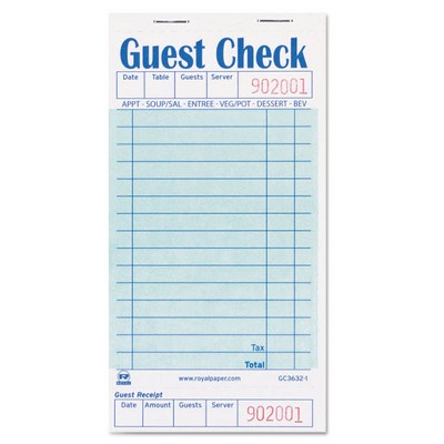 AmerCareRoyal Guest Check Pad with Ruled Back, 15 Lines, One-Part (No Copies), 3.5 x 6.7, 50 Forms/Pad, 50 Pads/Carton