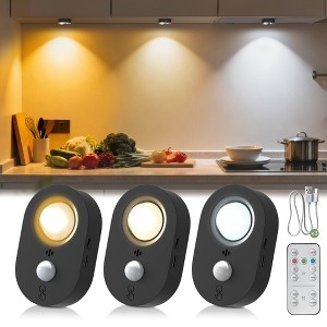 DORESshop 3-Pack Black LED Under Cabinet Lighting for Kitchen, Motion Sensor Dimmable Under Counter Lights with Remote - 1 of 4