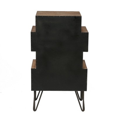 Mid-Century Brown 4-Drawer Wood Accent Chest with Metal Legs