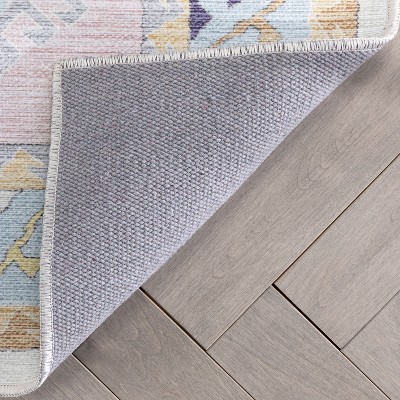 Apollo Pink and Light Blue Medallion Kids 6' x 9' Synthetic Rug