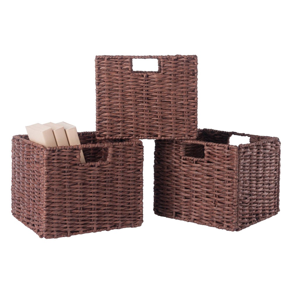 Photos - Other interior and decor 3pc Tessa Woven Rope 3 Small Basket Set Walnut - Winsome