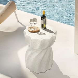 Outdoor Side Table: Contemporary Lightweight Concrete Accent Side Table Patio Side End Table for Living Room, Garden, Hourglass, Graphite-Like White - 1 of 4