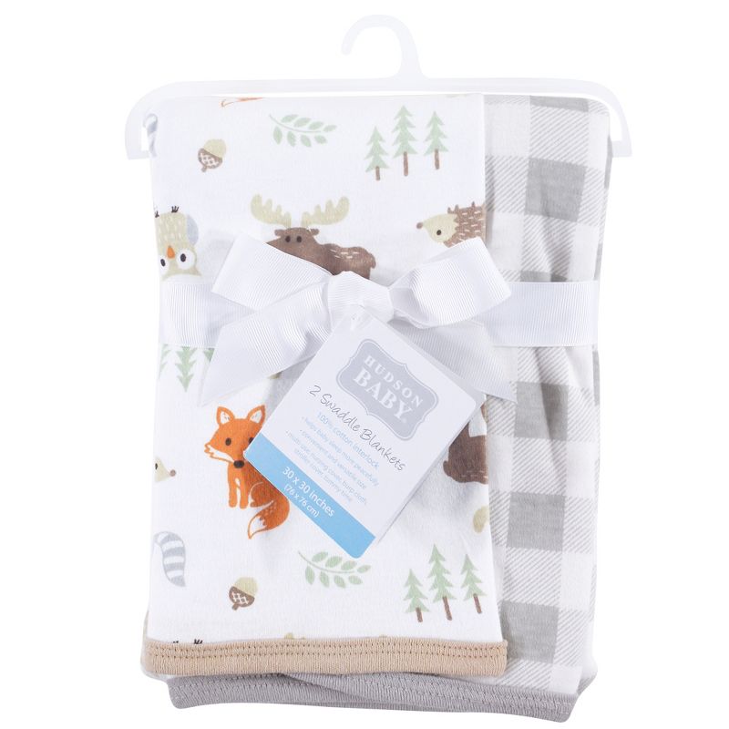 Hudson Baby Infant Boy Cotton Swaddle Blankets, Woodland, One Size, 2 of 3