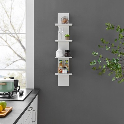 White 4-Tier Floating Wall Shelf with Wood Finish