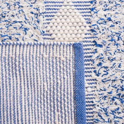 Blue and Ivory Geometric Flat Woven Wool Area Rug