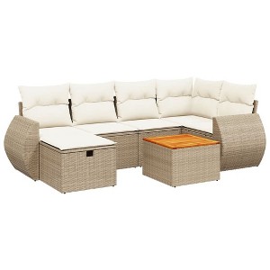 vidaXL Patio Sofa Set with Cushions Outdoor Furniture 7 Piece Poly Rattan - Beige and Cream Without Storage - 1 of 4