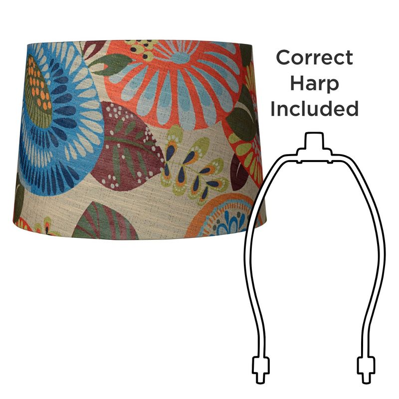 Springcrest Tropic Medium Drum Lamp Shade 14" Top x 16" Bottom x 11" Slant (Spider) Replacement with Harp and Finial, 6 of 8