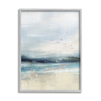 Stupell Industries Brushed Ocean Seagulls Landscape Framed Giclee Art