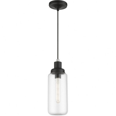 Black and Brushed Nickel Mini Pendant with Clear Glass Shade