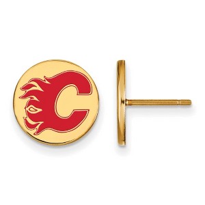 Black Bow Jewelry 14k Yellow Gold Plated Sterling Silver Calgary Flames NHL Stud Earrings - 1 of 3