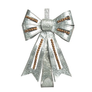 Transpac 25.5 in Silver Metal Christmas Beaded Bow Wreath Holder for Holiday Decor and Accessories - 1 of 4