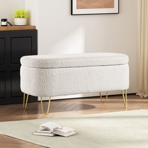 NicBex Oval Storage Bench Upholstered Storage Ottoman Entryway Bench with Metal Legs for Bedroom, Entryway - 1 of 4