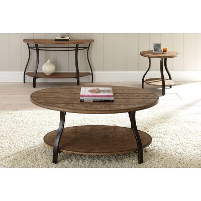 Industrial Brown Wood and Metal Demilune Sofa Table with Storage