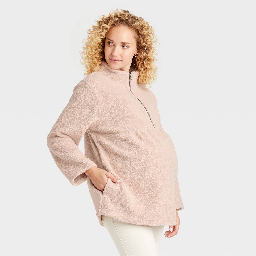 Size Large Sherpa Maternity Sweatshirt - Isabel Maternity by Ingrid & Isabel Taupe L, Brown