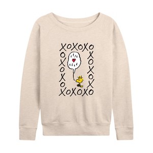 Women's - Peanuts - Woodstock Xoxo Lightweight French Terry Wide Neck Long Sleeve Shirt - 1 of 4