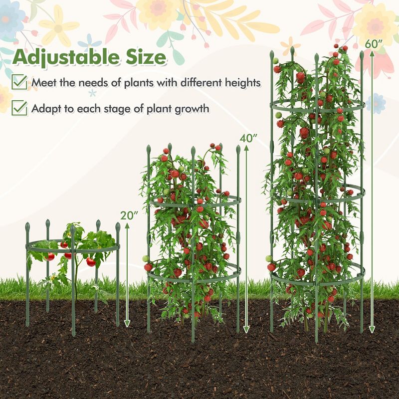 Tangkula 3-Pack Garden Tomato Trellis 60" Plant Support Cage w/ Adjustable Size for Plants, 5 of 11