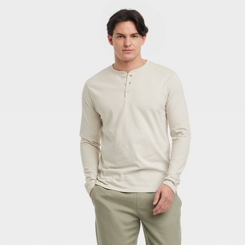 Мужские рубашки Goodfellow & Co Men's Vintage Long Sleeve Henley Shirt - Goodfellow & Co™ Light Beige M: 100% Cotton, Midweight Jersey, Standard Fit, Machine Washable