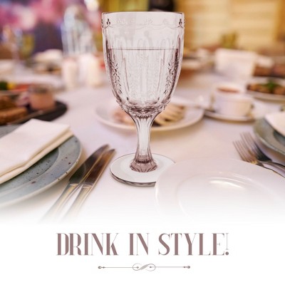 Elle Decor Pink Vintage Glass Wine Goblets Set, 10 oz