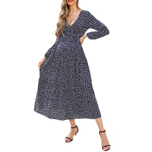 V-neck flared sleeve short sleeved long maternity dress - 1 of 1