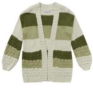 Girls Striped Chunky Cardigan Sweaters  Fall Trendy Color Block Long Sleeve Knit Sweater Coats - 1 of 4