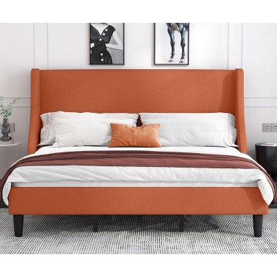 Allewie Bed Frame, Platform Bed Frame with Upholstered Headboard, Modern Deluxe Wingback, Wood Slat Support, Mattress Foundation