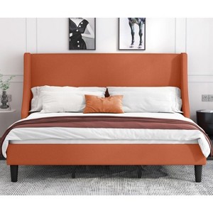 Allewie Bed Frame, Platform Bed Frame with Upholstered Headboard, Modern Deluxe Wingback, Wood Slat Support, Mattress Foundation - 1 of 4