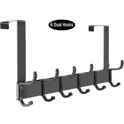 LunaLulinlk Over The Door Hooks Movable over the Door Towel Rack with 6 Dual Coat Hangers Black Over The Door Hanger Fits 1-3/4" Thick