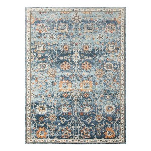 2' X 3' Blue and Orange Floral Stain Resistant Indoor Outdoor Area Rug - 1 of 4