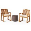 GDFStudio Croxton Outdoor Wicker and Acacia Wood 3 Piece Chat Set with Cushion, Multibrown/Beige - 2 of 4