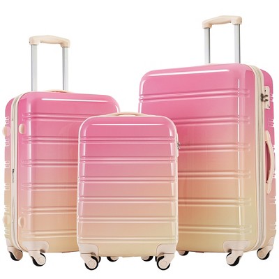 FURNIinspire Bag And Luggage Sets 3 Piece Gradient Color Expandable Suitcase With Spinner Wheels And TSA Lock, Pink And Yellow, 20" 24" 28"