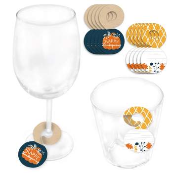 Big Dot of Happiness Happy Thanksgiving - Fall Harvest Party Paper Beverage Markers for Glasses - Drink Tags - Set of 24