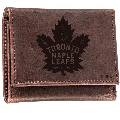 Evergreen NHL Toronto Maple Leafs Brown Leather Trifold Wallet Officially Licensed with Gift Box