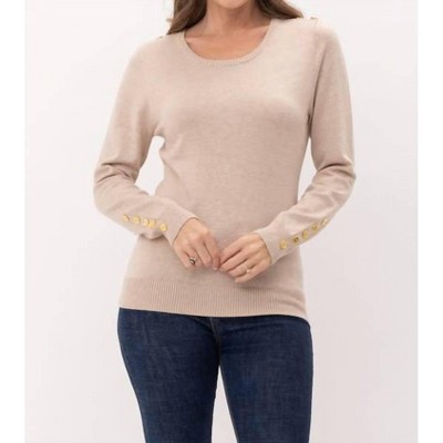 Women's Button Shoulder & Sleeve Sweater - Cielo