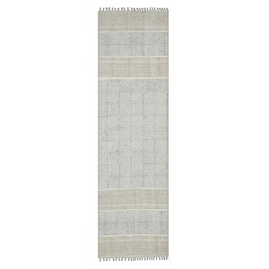 Blue And Gray Striped Flatweave Handmade Distressed Area Rug With Fringe - 1 of 4